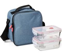 Mevronisshop-Sac Isotherme Repas - Urban Food Casual Glass 3,5l 2 Boîtes En Verre 0,57l Triple Isolation Corps Semi-Rigide Poche Intérieure 22x12x21,5 Cm, Bleu Denim