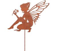 MEVRONISSHOP-Sculpture de fée en métal - Elfe assis - Décoration de jardin - Aspect rouille - Statue de jardin pour jardin, terrasse, balcon - Pot de fleurs