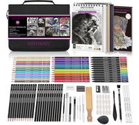 MEVRONISSHOP-Set de Dessin et Croquis 100 Pièces, Fournitures d'Art avec Crayons, Graphites, Charbons et Plus dans un Étui de Transport Zippé Soigné (Noir)