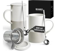 Mevronisshop-Set De Tasses À Thé 2 X 500 Ml Avec Infuseur Et Couvercle/Tasse De Thé En Céramique Avec Infuseur Et Cuillère Pour L'infusion De Thé En Feuilles (Gris)