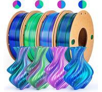 MEVRONISSHOP-Silk PLA+ Pro Lot de 4 bobines de filament pour imprimante 3D 1,75 mm - Lot de 4 bobines de filament multicolore (250 g x 4) avec rose rouge, bleu ciel, vert, bleu foncé, tricolore, fila