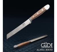 MEVRONISSHOP-Solingen - Couteau à pain forgé pour droitiers et gauchers, 21 cm, bois de poirier, ALPHA-POIRE - double mitre, fabriqué à la main en Allemagne, Marron