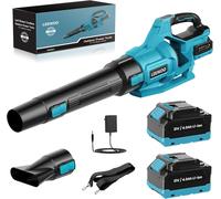 MEVRONISSHOP-Souffleur Batterie, 21V Souffleur de Feuilles avec 2 Batteries 4,0Ah, 3 Vitesses, 2 Tubes de Soufflage, Sangle Souffleur à Batterie pour Nettoyage de Jardin