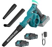 MEVRONISSHOP-Souffleur de Feuilles à Batterie Compatible Makita 18V, Moteur sans Balais 2 Batteries et Chargeur Inclus, 6 Vitesses, 257 km/h, léger et Compact avec 3 Buses pour Feuilles poussière Jar