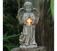 Mevronisshop-Statue Du Jardin Des Anges,Ange Priant Solaire,Figurine Ange Gardien Avec Croix Led,Sculpture Tombe,Auto-On,Gel,Aux Intempéries,Pour Terrasse,Pelouse,Cour,Pendaison De Crémaillère,Funèbr