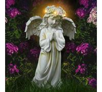 MEVRONISSHOP-Statue du Jardin des Anges, Sculpture de Fée avec Couronne Illuminée à Energie Solaire, Figurine de l'ange de la Prière Décoration de Jardin Extérieur Imperméable de Jardin Cour Salon, B