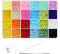 Mevronisshop-Taille 12/0 Crafts Perles De Rocaille En Verre 2 Mm Tiny Pony Beads Kit Avec Boîte De Rangement Pour La Fabrication De Bijoux (24 Couleurs, Environ 24 000 Pièces Au Total)
