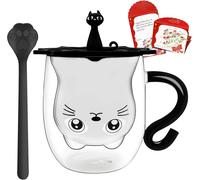 Mevronisshop-Tasse Double Paroi Mignonne, Chat Tasse À Café Double Paroi 280 Ml Avec Cuillère, Chat Tasse A Cafe Peut Contenir Du Latte Macchiato, Tasse À Cappuccino Cadeau Pour Les Amoureux Des Chat
