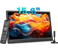 MEVRONISSHOP-Téléviseur numérique portable, TV DVB-T2 12 V, entrées HDMI/AV/USB, télécommande, chargeur de voiture 12 V, 15,6"", noir