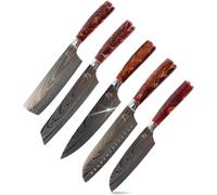 Mevronisshop-Tetsu Couteaux De Cuisine Ensemble Complet De 5 Couteaux Japonais Parfait Pour Couper Tous Les Types D'aliments Cuisine Professionnelle Avec Revêtement En Titane Et Manche En B