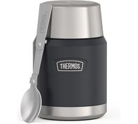 Mevronisshop-Thermos Icon Food Jar - Pot Alimentaire De 0,47 L - Gris Foncé Mat Graphite - 470 Ml - Double Paroi En Acier Inoxydable 18/8 - Garde Au Chaud Et Au Froid - Avec Cuillère Pliable - Fond A