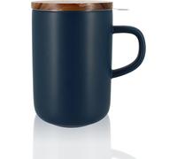 Mevronisshop-Tisanière Juliet 475 Ml ¿ Idéale Pour Le Thé Et La Tisane ¿ Mug À Thé En Grès Et Couvercle En Bois D'acacia - Bleu - 7912015