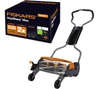 MEVRONISSHOP-Tondeuse à gazon manuelle, Tondeuse à cylindre avec système de coupe sans frottement des lames, Largeur de coupe: 46 cm, Noir/Orange/Argenté, StaySharp Max, 1000591