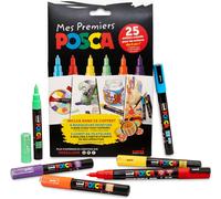 Mevronisshop-Uni Mitsubishi Pencil - Coffret Mes Premiers 6 Marqueurs Peinture, Base Eau - 4 Pcm1c Pointe Extra Fine, 2 Pc3m Pointe Fine, 1 Livret De 25 Ateliers Créatifs - Emballage Zéro Plastique