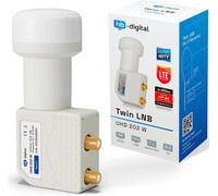 MEVRONISSHOP-Universal Twin LNB Blanc - UHD 4K Full HD DVB-S/S2 - Facteur de bruit de 0,1 dB - pour deux récepteurs satellite (connexion directe) - Contacts dorés - Protection contre les intempéries