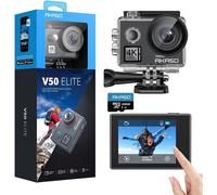 Mevronisshop-V50 Elite Caméra Sport 4k 60fps Avec Carte Mémoire Microsdxc 128go, 20mp Vocale Ecran Tactile Eis Action Camera Etanche Sous Marine Angle Vision Réglable 8x Zoom 2 Batteries Et Kit D'acc