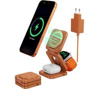 MEVRONISSHOP-X55 Turbo Qi2.2 25W Station de Charge pour Magsafe, Chargeur sans Fil Pliable 3 en 1, Support Chargeur Induction Magnétique pour iPhone 17-12 & Watch & AirPods, 45W Adaptateur Inclus, Or
