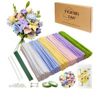 Mevronisshop-Yyuengtak 500 Pièces Fil Chenille (6 Couleurs), Fils Chenilles Loisirs Creatifs De Fleurs, Avec Instructions, Pompons, 20 Fils Floraux, Étamines, Ruban Adhésif,Bâton De Colle Thermofusib