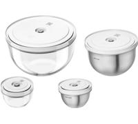 Mevronisshop-Zwilling - Set De Démarrage Sous Vide Fresh & Save Bowls 8 Pièces, Verre/Acier Inoxydable S-12 Cm, M-18 Cm, L-24 Cm, Pompe
