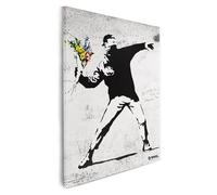 Mevsim Store Banksy Graffiti Toile Murale sous Licence - Flower Thrower Art de Rue Abstrait Imprimé sur Toile Tendue pour Salon, Chambre, Couloir & Bureau | Prêt à Accrocher | Taille : 32x45 cm