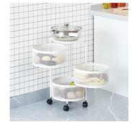 MEVZHH Chariots, Rangement de Panier Roulant Rack de Stockage En Métal Multi-Couche Panier Rotatif Organisateur de Panier Plancher Légumes Rack À Fruits Avec Roues Chariot Utilitaire/Blanc/3 Ux