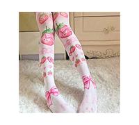 MEVZHH Chaussettes, 1 Paire Femmes Filles Sur Le Genou Lobasants Fraise Imprimé Cuisse Haute Rayées Motifs Bas Minces/2/E Taille