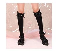MEVZHH Chaussettes,Chaussettes de Coton Àrles D'Ongles de Retard de Fleur D'Hiver Bowknot,Chaussettes de Jambes de Filles Lolita/Noir/E Taille