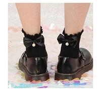 MEVZHH Chaussettes Courtes En Dentelle Àrles D'Arc,Chaussettes Courtesprincesse À Rayures Verticales En Coton,Womens/Noir/E Taille