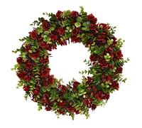 MEVZHH Couronnes de Noël Pour La Porte D'Entrée 42 Cm de Diamètre Couronne de Fleurs Artificielles Bague D'Herbe Pastoral Mariage Jungle Party Photographie Feuilles Vertes Plantes Artificielles Simula