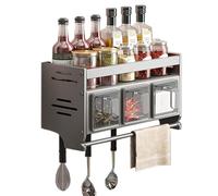 MEVZHH Drainages de Vaisselle, Multifonctionnel Wall Hangispace Savialumimatte Black Wall Mount Spice Rack, Supporteur D'Ustensiles de Cuisine, Cuillères Et Fourchettes Caddy, Armoire D'Organisateur D