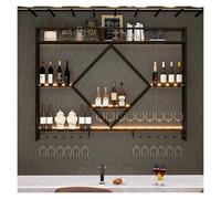 MEVZHH Élégant Porte-Bouteilles En Métal Pour Porte-Vin Monté Au Mur Avec Support En Verre Et Porte-Tasses Étagère Flottante Pour Le Vin Et Le Champagne Parfait Pour Le Bar de Cuisine Et La Cave/Néron