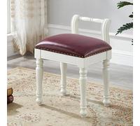 MEVZHH Ensemble de 2 Tabourets de Vanité En Cuir Rembourrés Sculptés Jambes En Bois Chaise de Maquillageère Bas Piano Banc Élégant Claret Rouge Accent Meubles Dressing