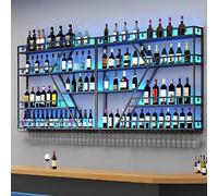 MEVZHH Étagères Flottantes, Étagère Multifonctionnelle D'Affichage de Vin Deu 3 Montée Au Mur Avec Support En Verre D'Or de Garde-Rail 4 Étagères de Bouteille de Vin Deu/Néron/4 Ux, 160Cm