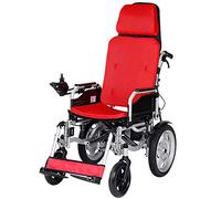 MEVZHH Fauteuil Roulant Électrlourd Avec Appuie-Tête, Fauteuil Roulant Portable Pliant Et Léger Avec Ceinture de Sécurité, Puissance Électrou Manipulation Manuelle, Dossier Réglable Et Pédale/Rouge
