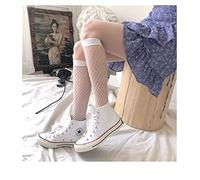 MEVZHH Femmes Noir Maille de Soie Tricoté Médias Filet de Poisson Bas Creux Nylon Genou Hautes Chaussettes Femelles Mesh Net Bas Longs/Blanc/Tit Réseau