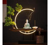 MEVZHH Grande Statue de Bouddha Avec Table de Cercle Menée Et Arbre Artificiel, Sconcep Mural 3D, Décor Mural Zen, Lumière de Figure de Bouddha Pour Liviroom, Porche/2