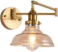 MEVZHH Lampes Murales, Bras D'Or Swiwall Sconcemurale Câblée Réglable Avec Verre D'Ambre Bras Loantindustriel Ferme Lumière Montée Sur Le Mur Pour La Chambre Au Bord Du Lit Cabinet de Salon/A