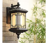 MEVZHH Lampes Murales, Chinois Rétro Imperméablemurale Carrée Boîte En Métal Noir 17,3 Haute Cour Extérieure Porche Mission Sconce Japonais-Style Verre Glacé Panneau de Lanterne Escalier Couloir Balco