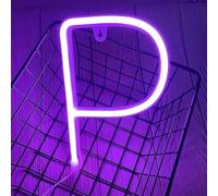MEVZHH Lampes Murales,Led Diy Neon Light 0-9 Lumière Numéros 26 Alphabetde Néon Batterie/Usb Alimenté,Décoration Murale, Numéro/Lettre Illuminé Signe Lumières de Néon/Violet/P