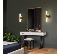 MEVZHH Lampes Murales, Led Linear Bathroom Wall Sconce - Décoration À La Maison Moderne Avecdouble Haut Et Bas, Verre Glaçu Blanc D, Lumière En Laiton Montée Sur Le Mur - Éclairage Du Milieu Du Siècle