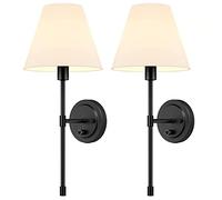 MEVZHH Lampes Murales,Lumière Murale En Métal Avec Ombre En Tissu Blanc,Murale E27 Avec Commutateurde Bord de Lit Murale Câblée,Éclairage Mural Intérieur Classpour Couloir Chambre À Coucher Salon/2Pac