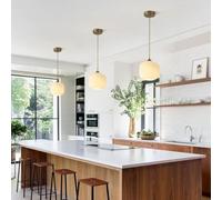 MEVZHH Lustres, Éclairage de Plafond En Verre Blanc Laitier Cuisine Îlendentif Lumière Mid-Century Ormoderne Style Nordlumières Sphère Appareil Plafond En Verre À Côtes/Or/1 Lumière