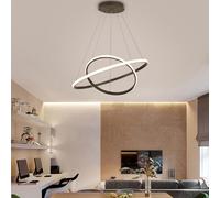 MEVZHH Lustres, Lumièrendentive À Led Moderne 2 Anneaux 3 Températures de Couleur Réglables Hauteur Or Finish Pour Salle À Manger Salon Chambre À Coucher/Néron