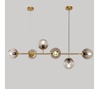 MEVZHH Lustres, Lumièresndentifspendentif Moderne Intérieure 6-Lumière Avecde Plafond Réglable En Hauteur de L'Ombre de Verre 51 Pouces Globe Linéaire Pour Cuisine Île Salle À Manger Salon (Gris Fume)