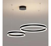 MEVZHH Lustres, Lumièresndentives Grand Intérieur Pour L'Entrée Du Foyer Ferme Moderne 3 Anneau Avec Télécommande Ledpendu Pour L'Île de Cuisine Salon Salle À Manger/2 Anneaux 40+60Cm