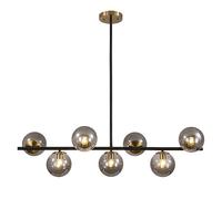 MEVZHH Lustres, Modern Black Kitchen Island Light Mid Centuryd Avec 7 Globes de Verre de Fumée E27 Éclairage Linéaire de Bulle Pour Salle À Manger Ou Décor de Cuisine