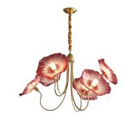 MEVZHH Lustres Nordiques Modernes, Avec 6 Lumières, Lumièrespendues En Verre À Feuille Dependue, Éclairage Floral Classfrançais Pour Salon Salle À Manger Chambre À Coucher (Claire)/Rouge