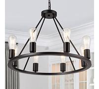 MEVZHH Lustres,Rustà Roue de Wagon À 8 Lumières,Lumièrendentive de Taille,Finition En Bronze Noir,De Ferme À Hauteur Réglable Pour L'Entrée,