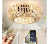 MEVZHH Lustres, Ventilateur de Plafond D'Ombre-Lamen Bambou Avec Éclairage Et Télécommande Ventilateur de Plafond 6 Vitesses Réversible E27 * 4 Pour Salon Chambre À Coucher Salle À Manger