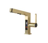 MEVZHH Mixeur D'Évier À Poignéede Robinet de Cuisine À Pulvérisation Blanche Avec Affichage de Brosse D'Or Fonctions Chaudes Et Froides/Affiche Or